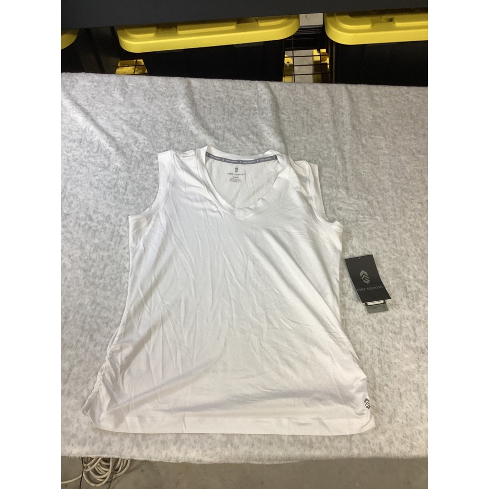 Free Country Women Microtech Chill Tank Top White V-Neck UPF 30 7ILAS4229 Medium